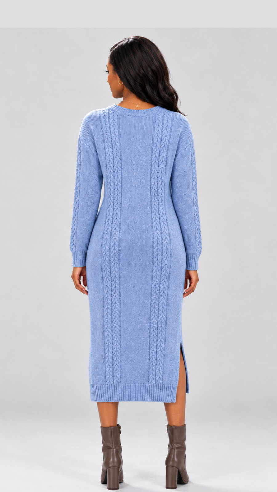 The Fashion Frenzy Cable Knit Sweater Midi Dress - Blue