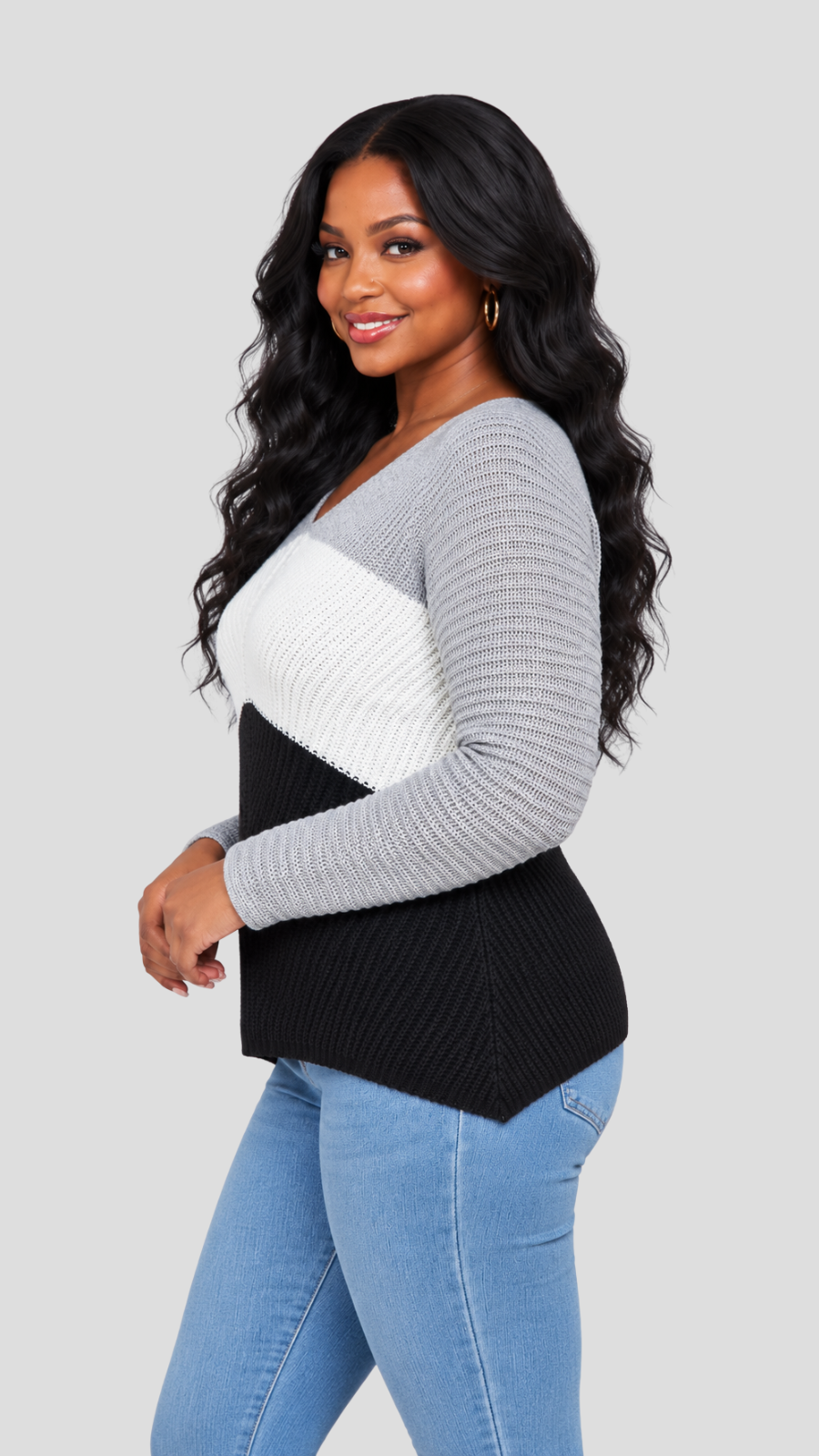 The Fashion Frenzy Pullover- Grey  Colour Block