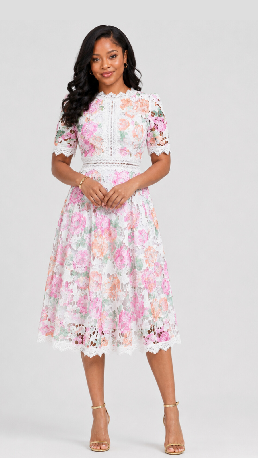 The Fashion Frenzy Eliana Floral Lace Dress - White