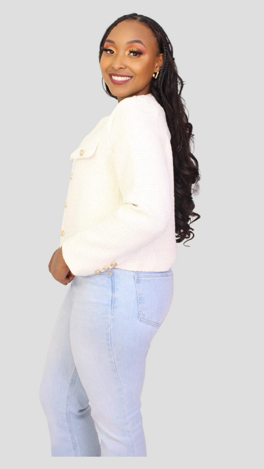 The Fashion Frenzy Élan Buttoned Jacket - White