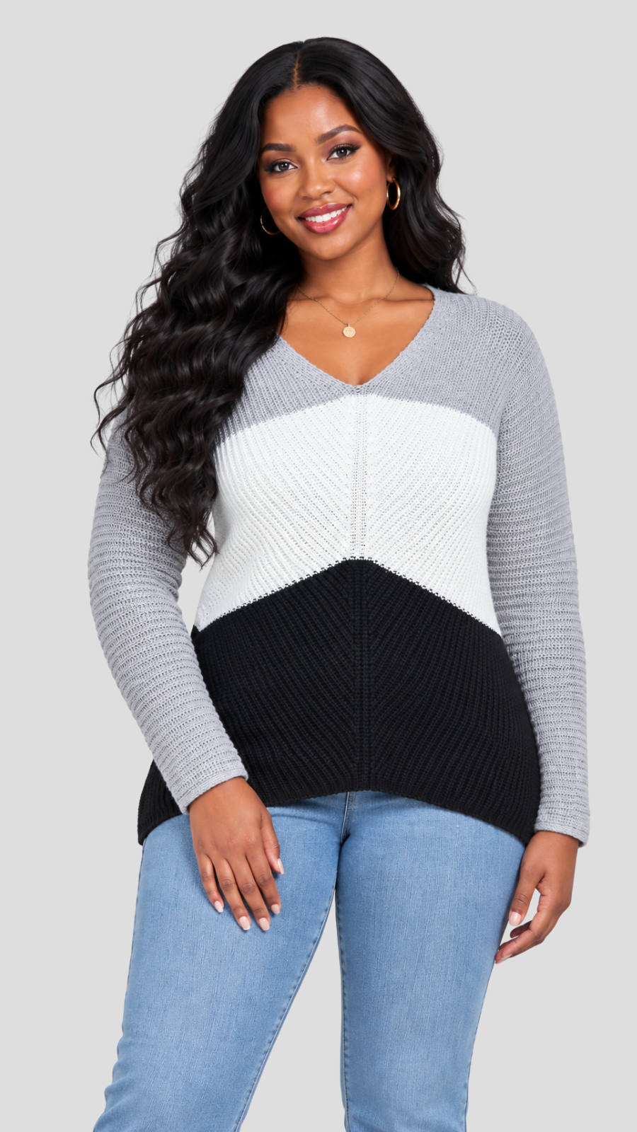 The Fashion Frenzy Pullover- Grey  Colour Block
