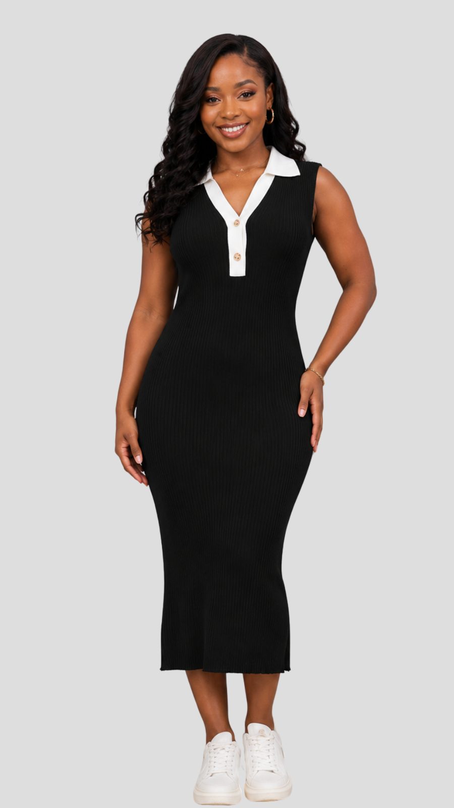 The Fashion Frenzy Polo Collared Bodycon - Black