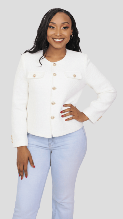 The Fashion Frenzy Élan Buttoned Jacket - White