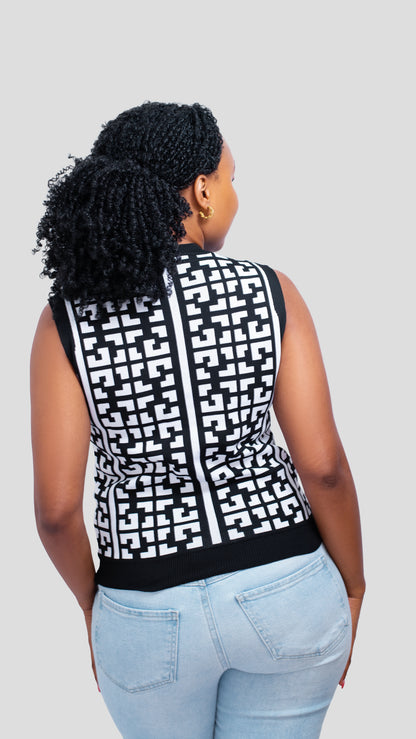 The Fashion Frenzy Sleeveless Sweater Top  - Black