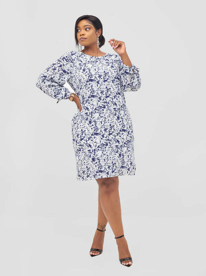 The Fashion Frenzy Printed Shift Dress - Blue