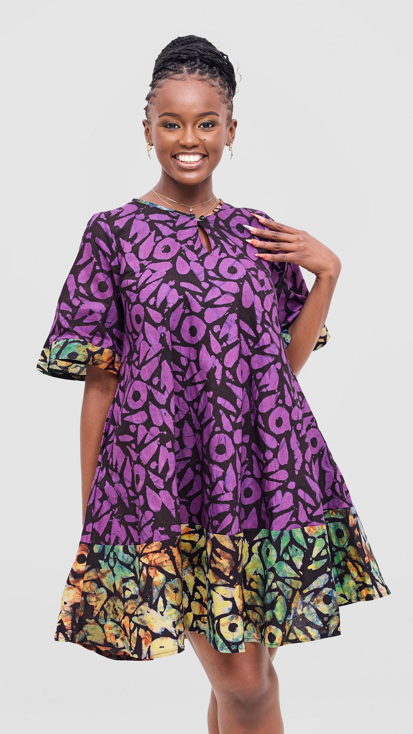 The Fashion Frenzy Curvy Plus Size Shani Shift Dress - Purple Contrast Hem