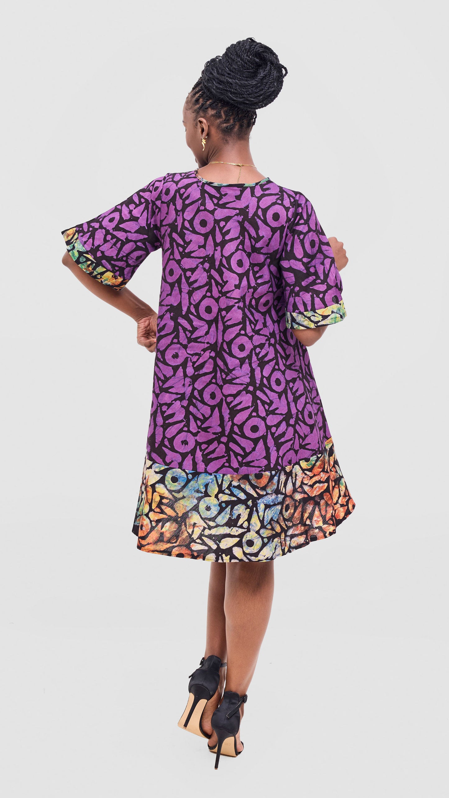 The Fashion Frenzy Curvy Plus Size Shani Shift Dress - Purple Contrast Hem