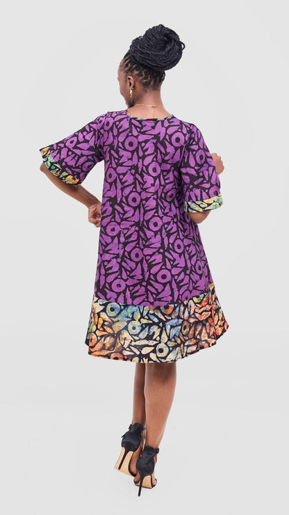 The Fashion Frenzy Curvy Plus Size Shani Shift Dress - Purple Contrast Hem