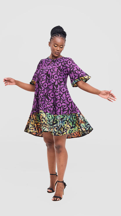 The Fashion Frenzy Curvy Plus Size Shani Shift Dress - Purple Contrast Hem