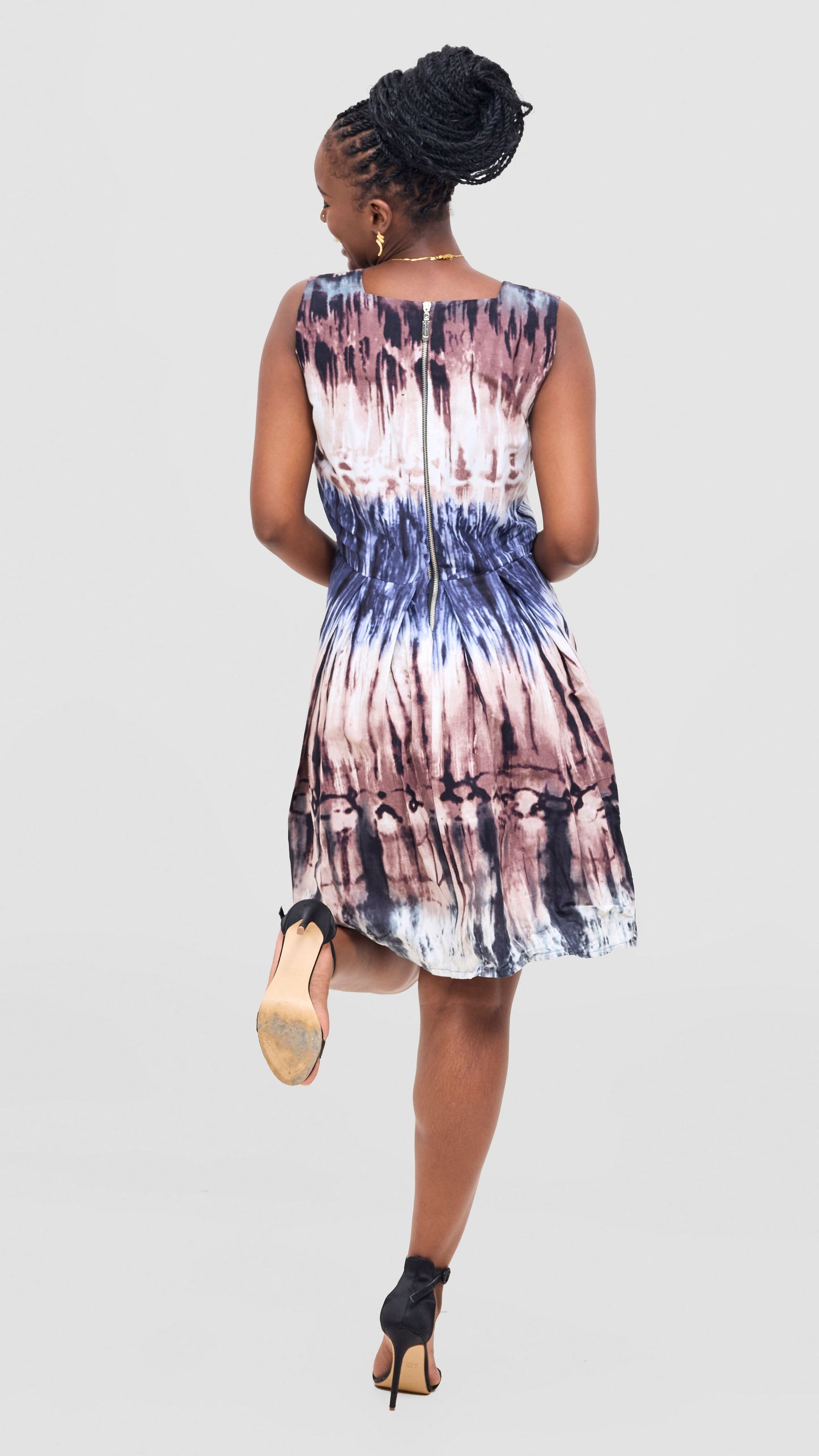 The Fashion Frenzy Amani Tie-Dye Cotton Box Neck Dress - Cream