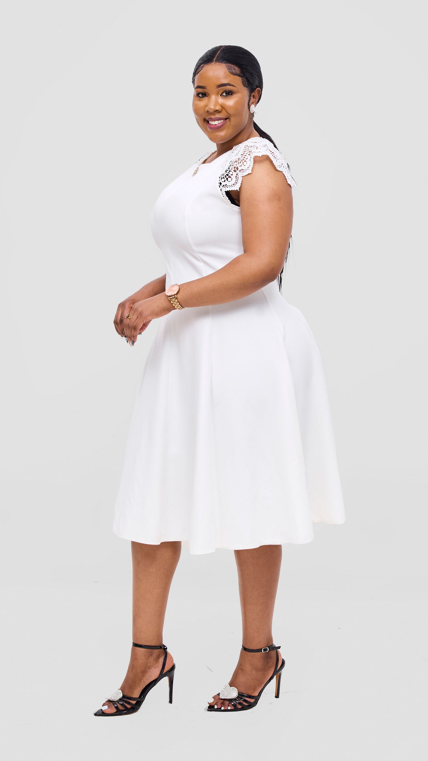 The Fashion Frenzy ElegantLace Cap Sleeve Skater - White