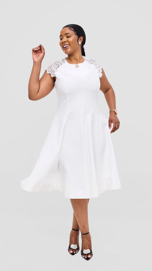 The Fashion Frenzy ElegantLace Cap Sleeve Skater - White