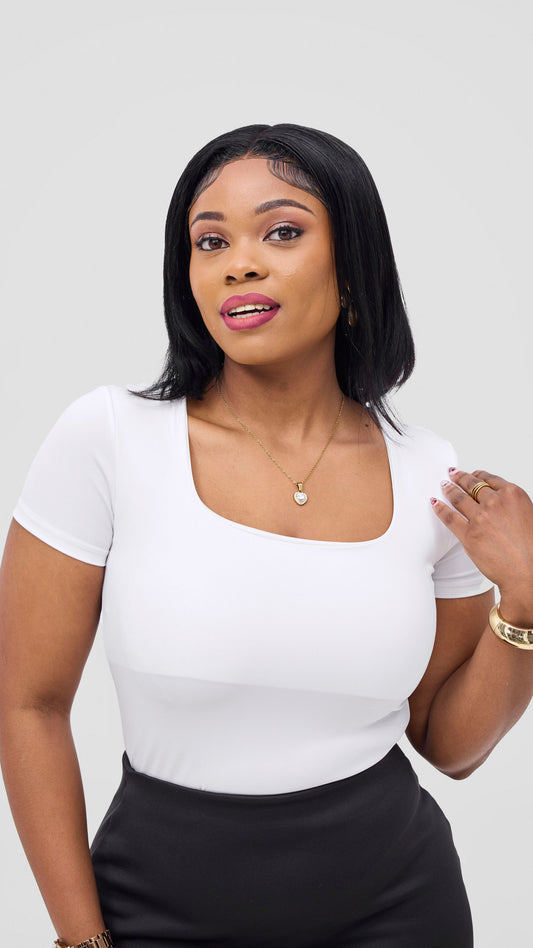 The Fashion Frenzy Square-Neck Bodysuit- White