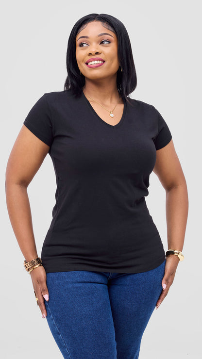 The Fashion Frenzy V-neck Short Sleeved Top - Black
