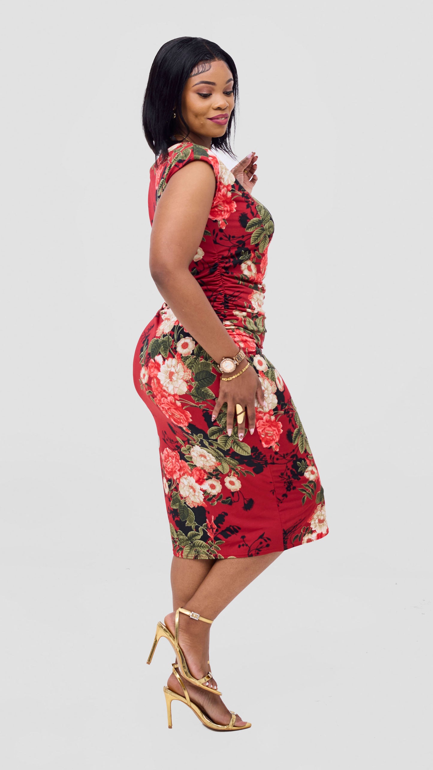 The Fashion Frenzy Floral Bodycon - Red / Black