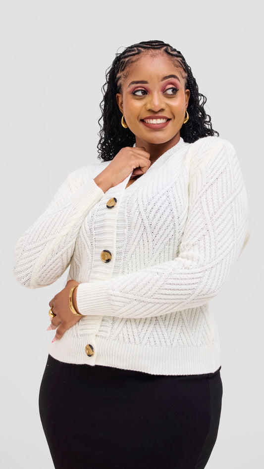 The Fashion Frenzy Button Cardigan Sweater - White
