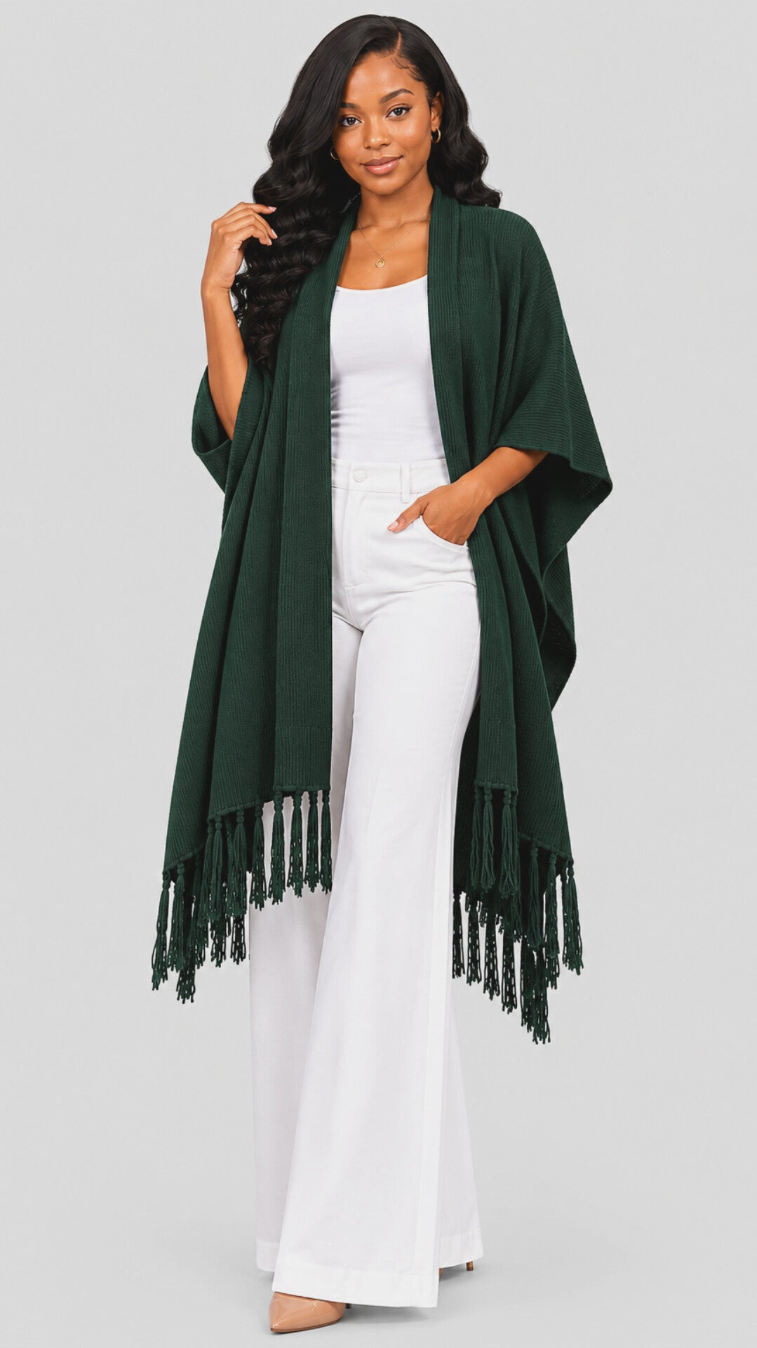 The Fashion Frenzy Fringed Acrylic Shawl – Green