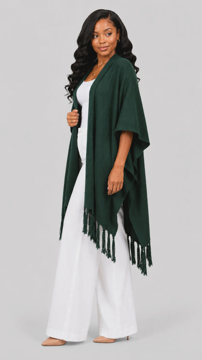 The Fashion Frenzy Fringed Acrylic Shawl – Green