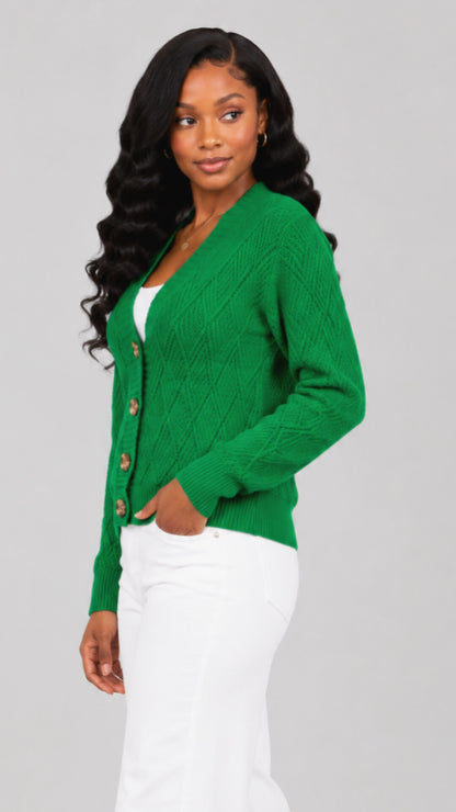 The Fashion Frenzy Button Cardigan- Dark Green