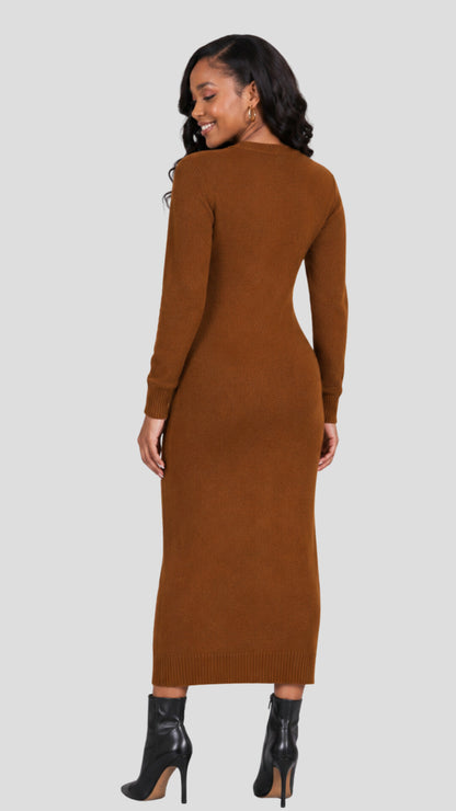 The Fashion Frenzy Acrylic Bodycon Dress – Brown
