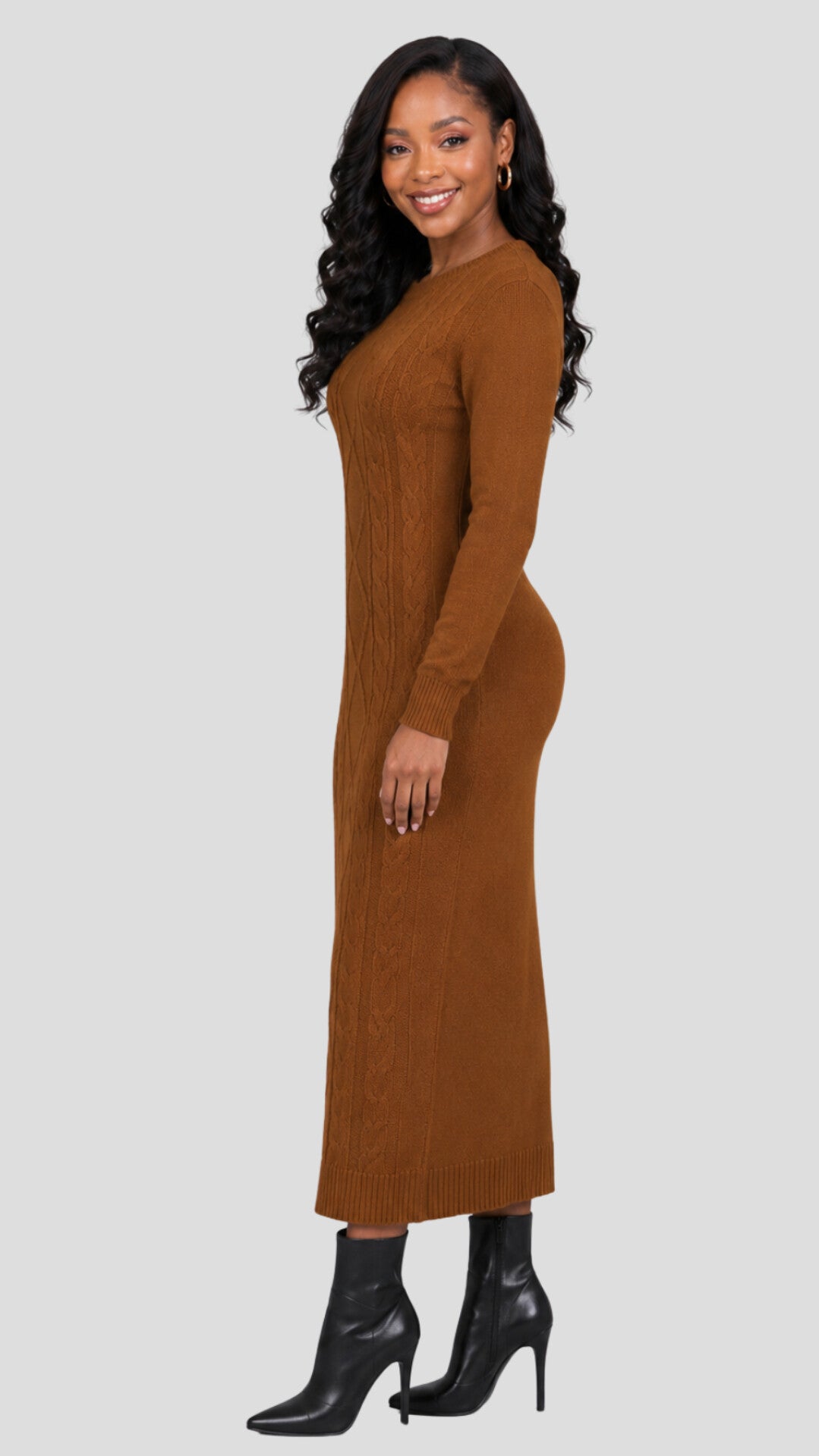 The Fashion Frenzy Acrylic Bodycon Dress – Brown