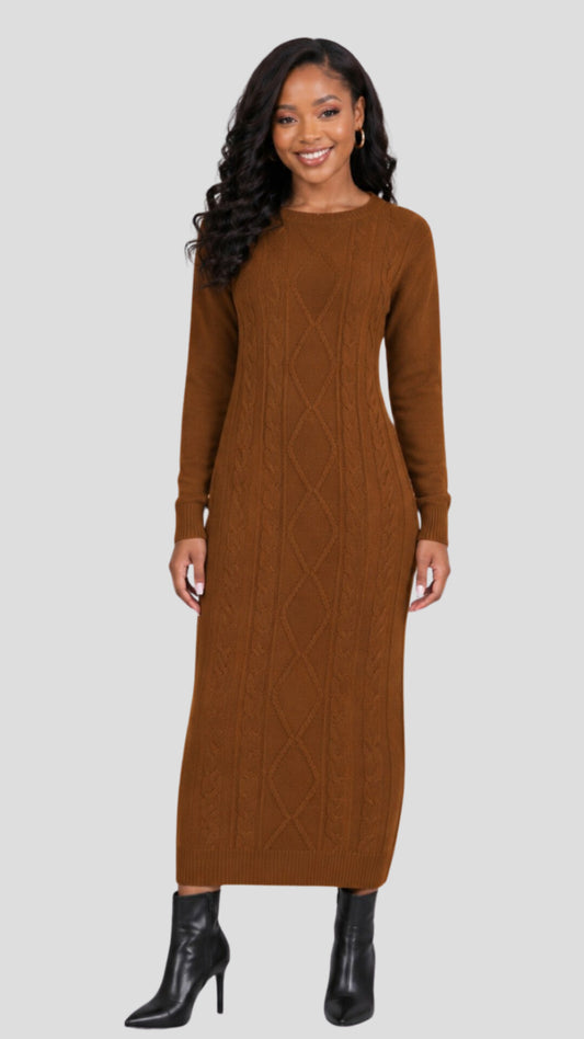 The Fashion Frenzy Acrylic Bodycon Dress – Brown