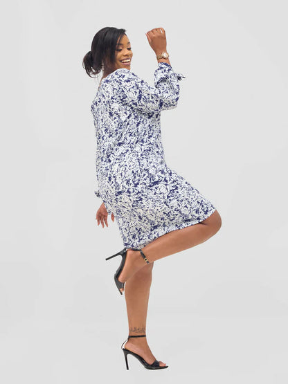 The Fashion Frenzy Printed Shift Dress - Blue