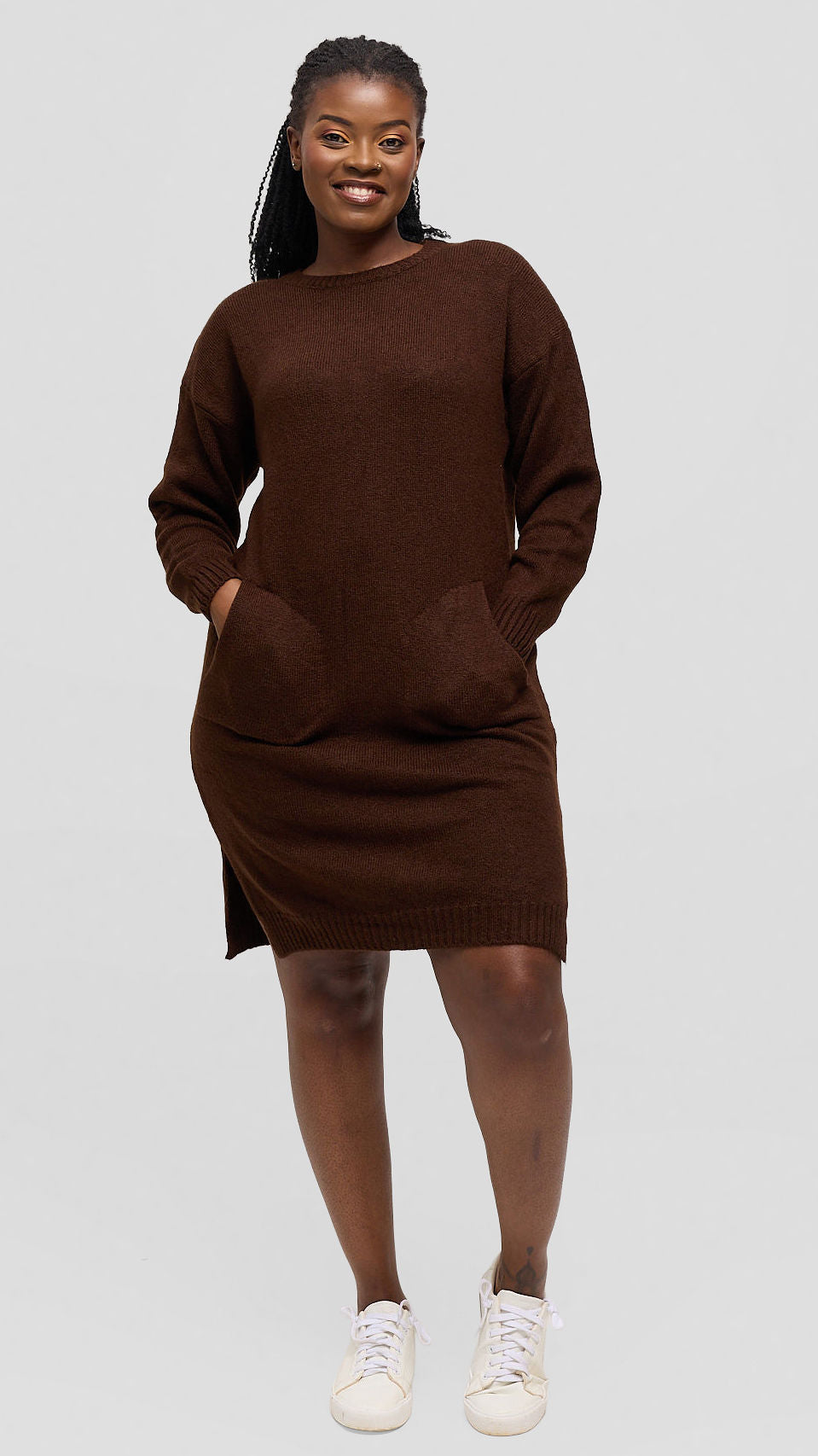 The Fashion Frenzy Acrylic Short Bodycon Dress – Brown
