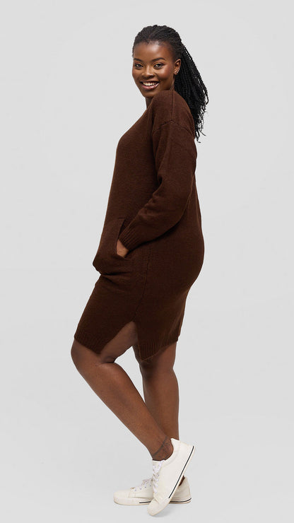 The Fashion Frenzy Acrylic Short Bodycon Dress – Brown