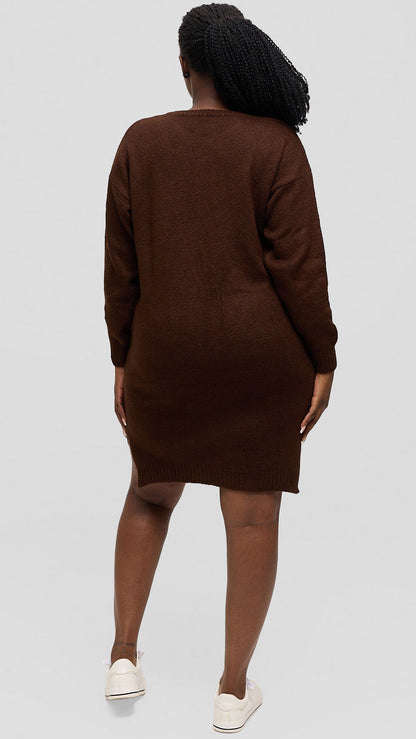 The Fashion Frenzy Acrylic Short Bodycon Dress – Brown