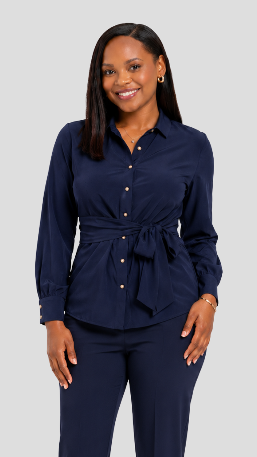 The Fashion Frenzy Wrap Blouse - Navy