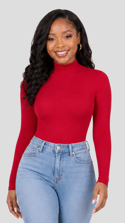 The Fashion Frenzy Square-Neck Bodysuit - Red