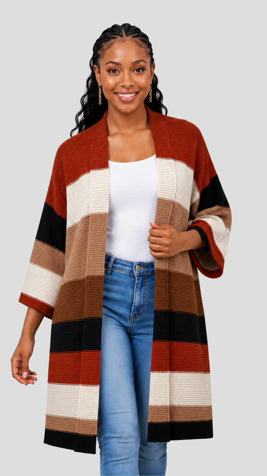 The Fashion Frenzy Waterfall Cardigan - Multicolored/Brown