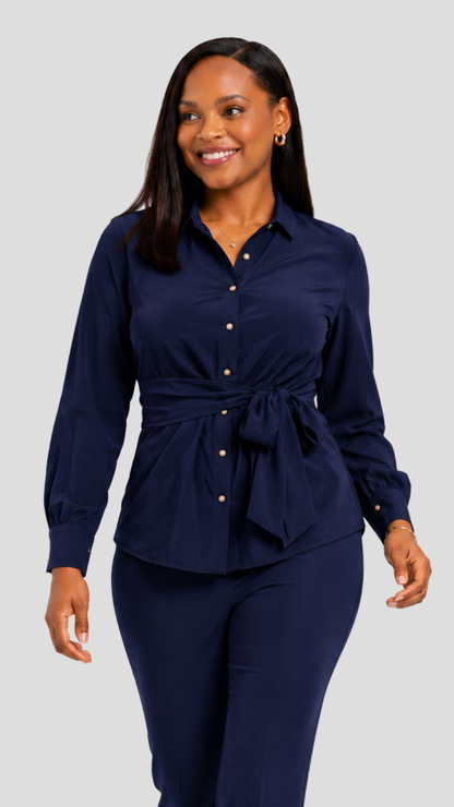 The Fashion Frenzy Wrap Blouse - Navy