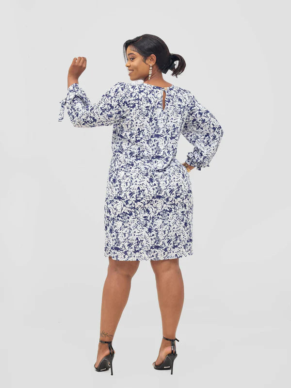 The Fashion Frenzy Printed Shift Dress - Blue