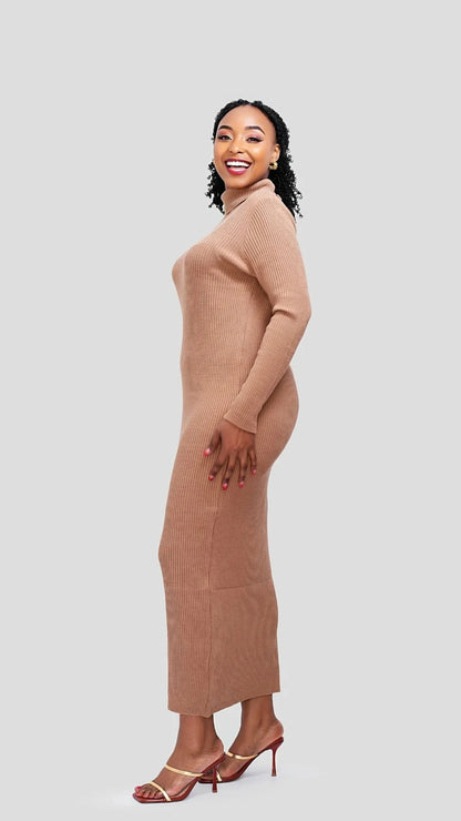 The Fashion Frenzy Acrylic Bodycon Dress – Khaki