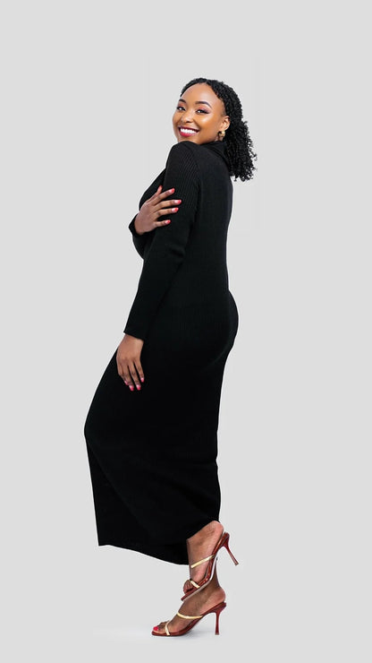 The Fashion Frenzy Acrylic Bodycon Dress – Black