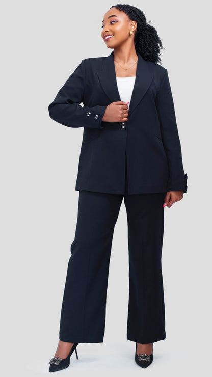 The Fashion Frenzy Wide Leg Pant  Suit - Black