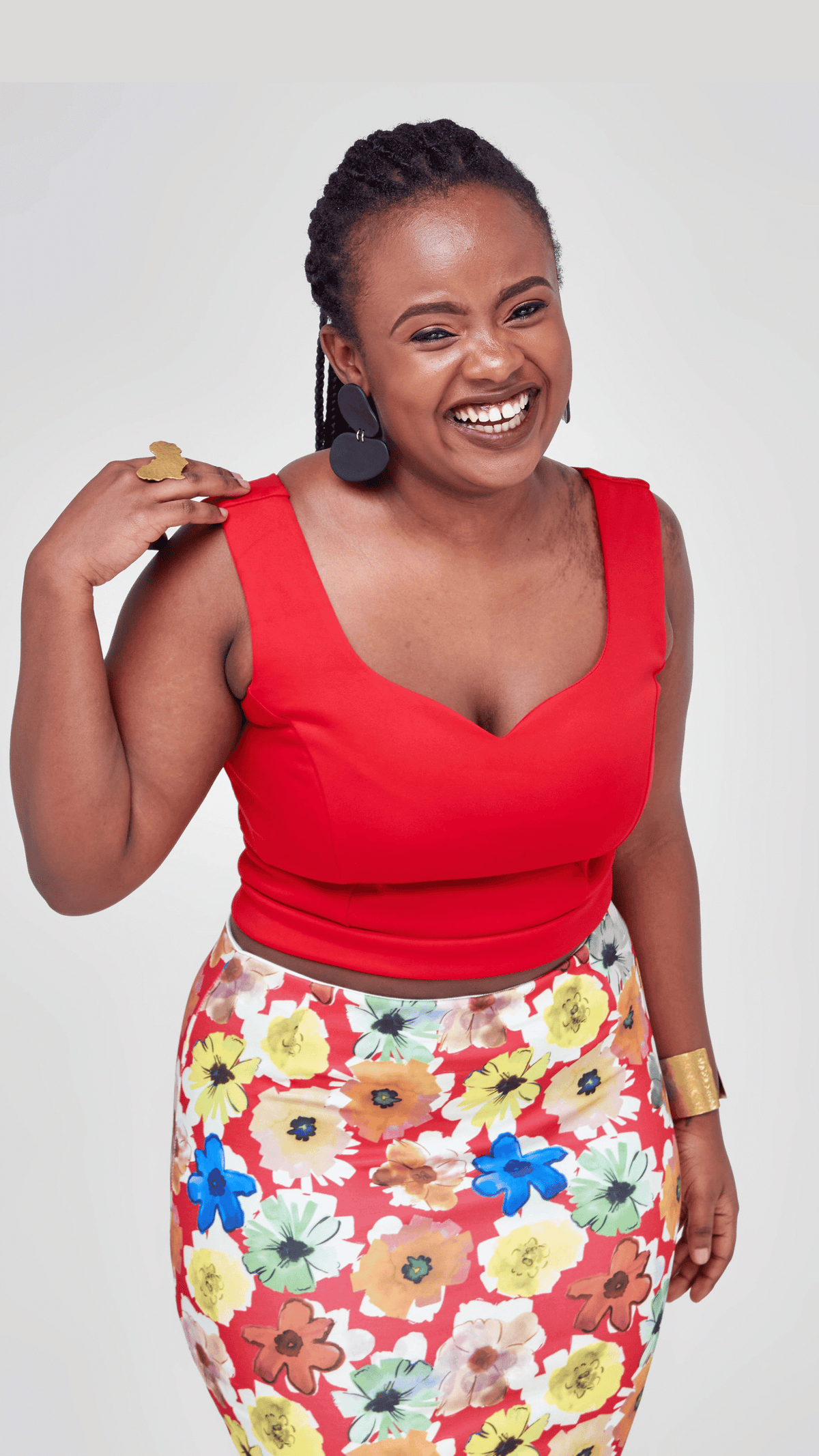 Floral Skirt Suit - Red