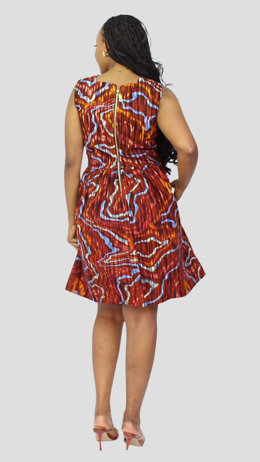 The Fashion Frenzy Curvy Plus Size Amani Printed Skater Dress - Brown