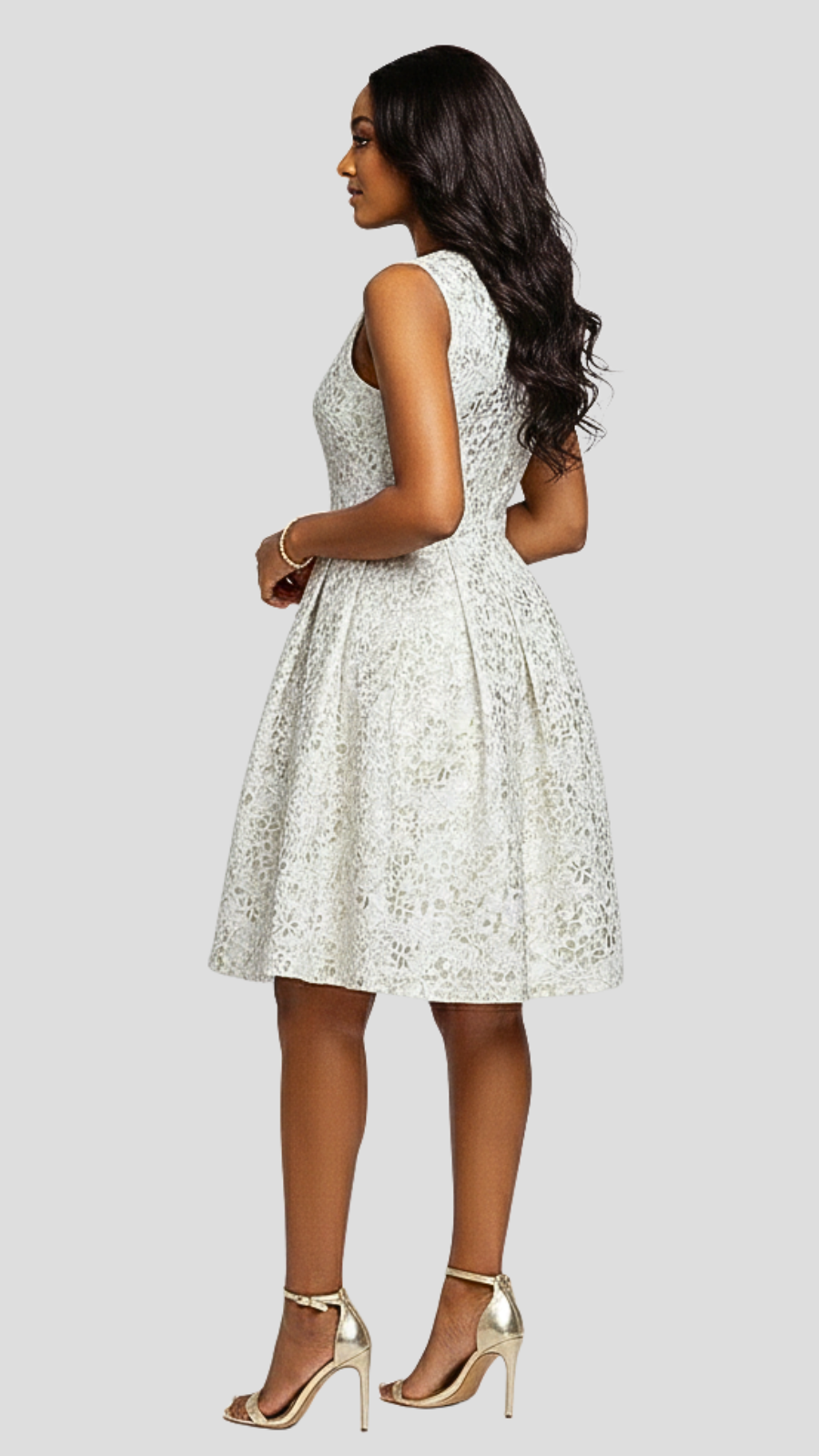 The Fashion Frenzy Isadora Floral Brocade Dress– Champagne