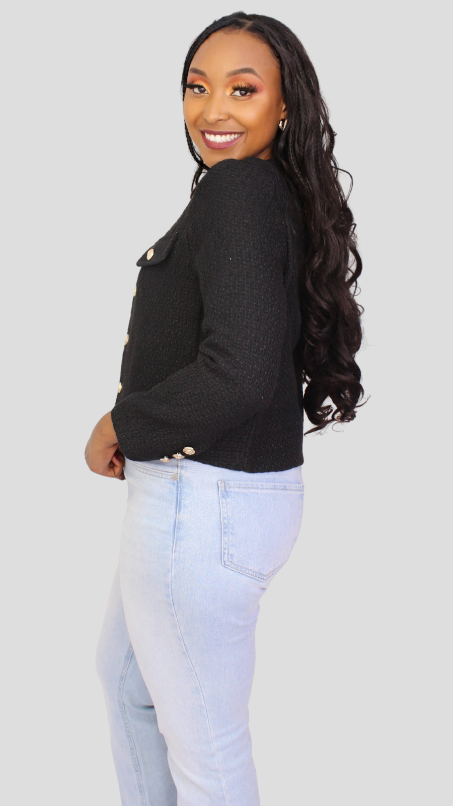 The Fashion Frenzy Élan Buttoned Jacket - Black