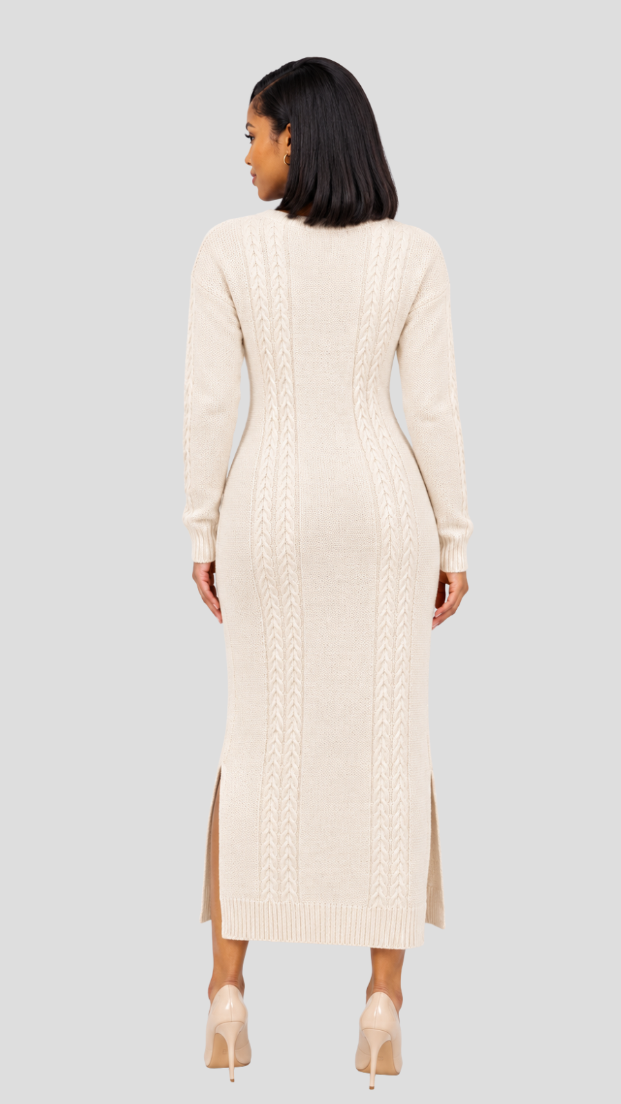 The Fashion Frenzy Cable Knit Sweater Midi Dress - Cream