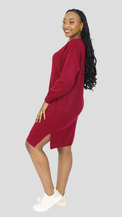 The Burgundy Breeze Sweater Dress-Maroon