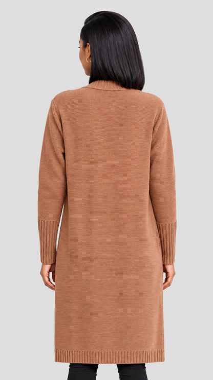 The Fashion Frenzy Lora Longline Waterfall  Cardigan - Brown