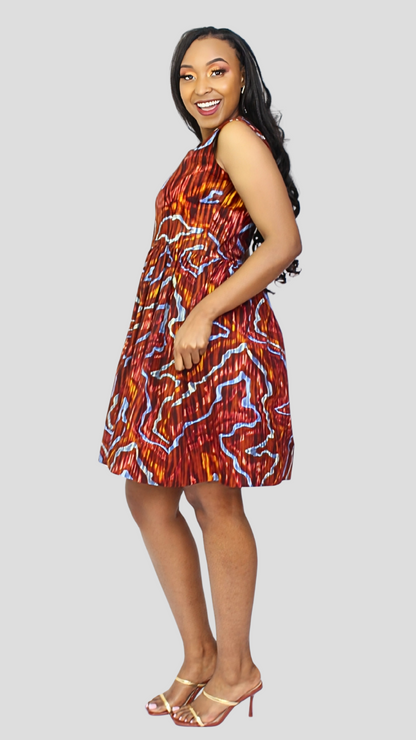 The Fashion Frenzy Curvy Plus Size Amani Printed Skater Dress - Brown