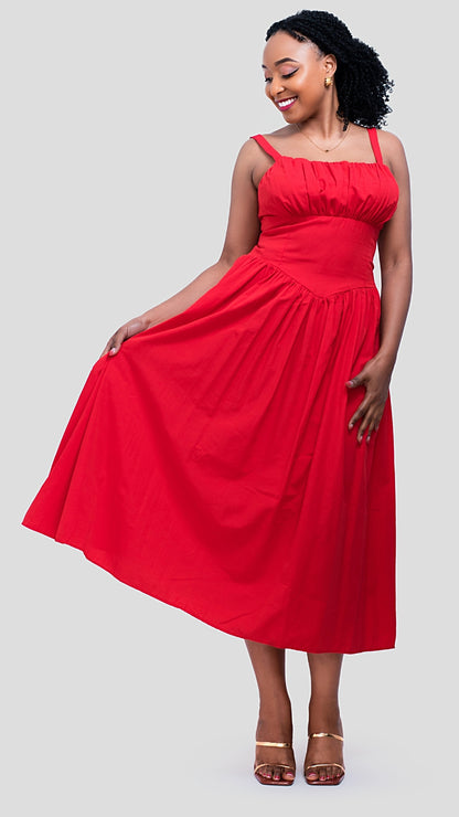 The Fashion Frenzy Scarlet Elegance Midi Skater  - Red