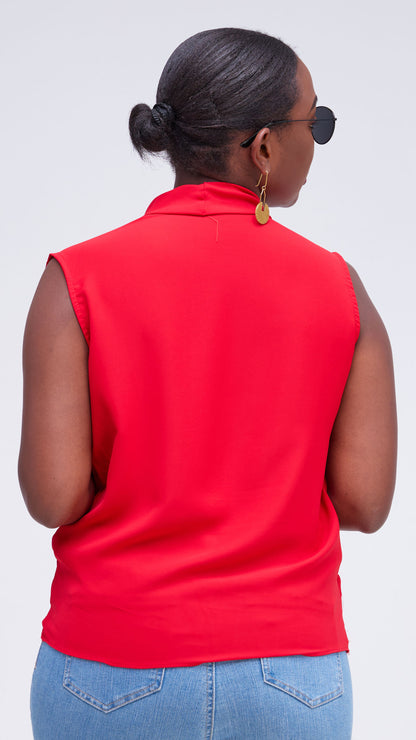 The Fashion Frenzy V-Neck Blouse Top - Red
