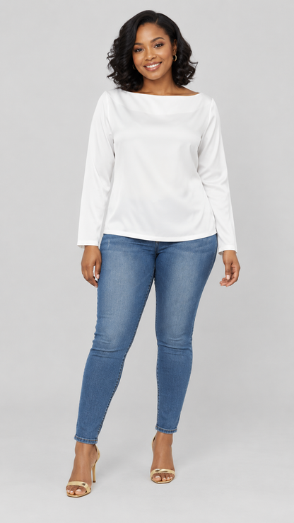 Satin Long Sleeved Top - White