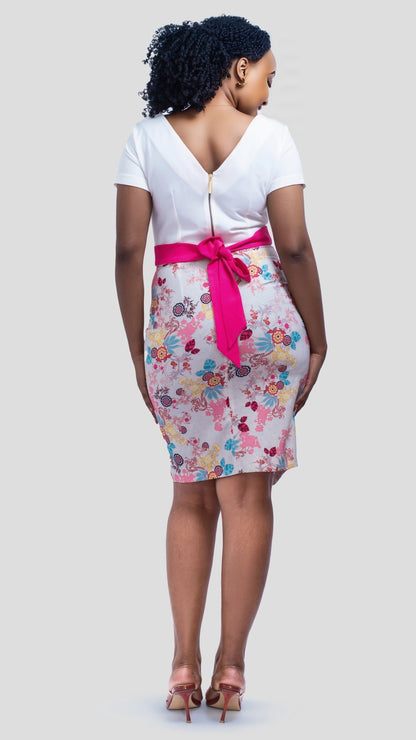 The Fashion Frenzy Bloom Belted Pencil Dress